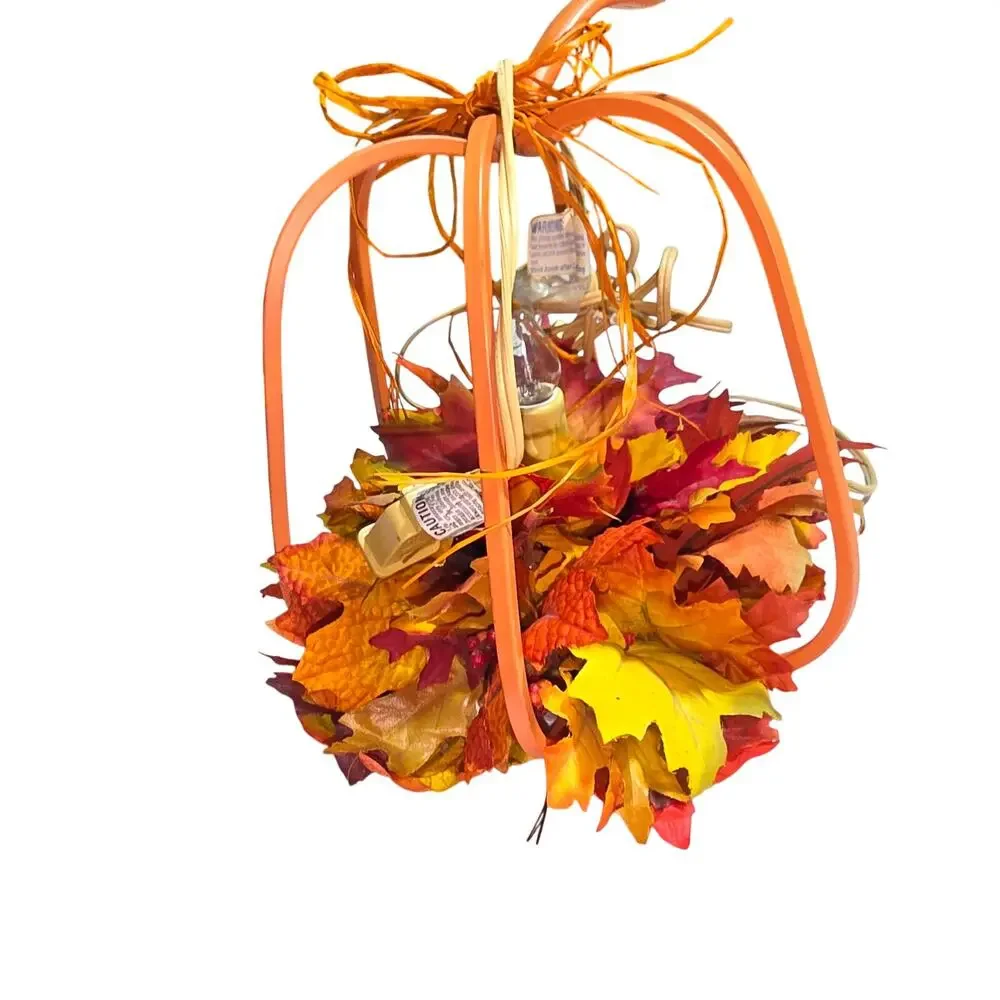 WROUGHT IRON FALL PUMPKIN LEAVES LIGHTED COUNTRY DECOR